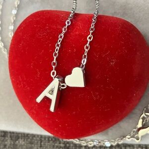 Silver Heart Initial Necklace